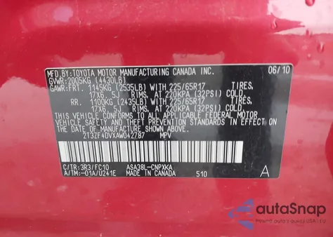 2010 Toyota Rav4 from USA, damaged, VIN 2T3ZF4DVXAW042787